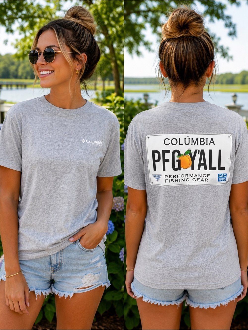 Columbia PFG Y’ALL Graphic Tee Gray NWOT Women’s Small